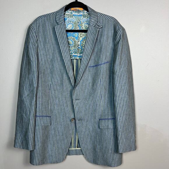 Tallia Linen sport coat Men's size 42 R convertible collar striped unique Mason - Picture 12 of 16